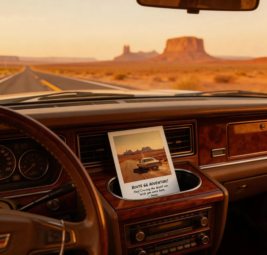 🚗 Retro Travel Wall Art | Premium Textured Cardstock | Desert Road Trip Decor | Adventure Lovers Gift | Route 66 Sunset Vibes