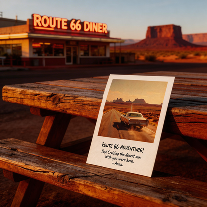 🚗 Retro Travel Wall Art | Premium Textured Cardstock | Desert Road Trip Decor | Adventure Lovers Gift | Route 66 Sunset Vibes