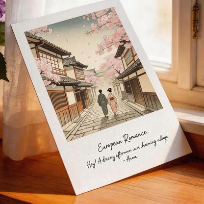 Cherry Blossom Art Print |Kyoto Spring Street Scene | Romantic Gift for Her
