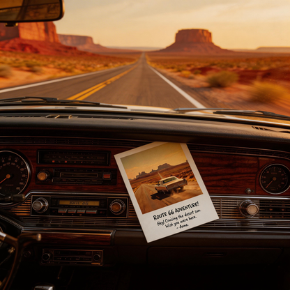 🚗 Retro Travel Wall Art | Premium Textured Cardstock | Desert Road Trip Decor | Adventure Lovers Gift | Route 66 Sunset Vibes