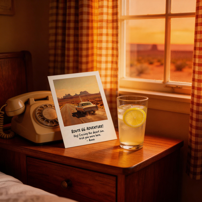 🚗 Retro Travel Wall Art | Premium Textured Cardstock | Desert Road Trip Decor | Adventure Lovers Gift | Route 66 Sunset Vibes