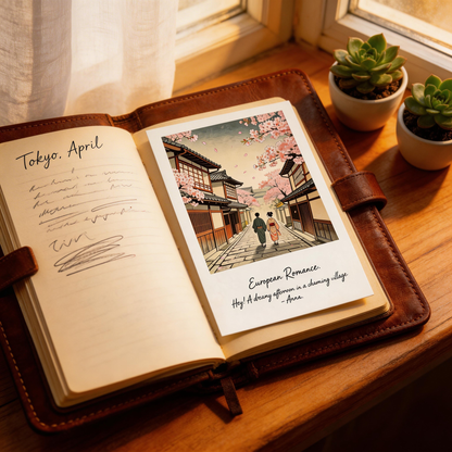 Cherry Blossom Art Print |Kyoto Spring Street Scene | Romantic Gift for Her