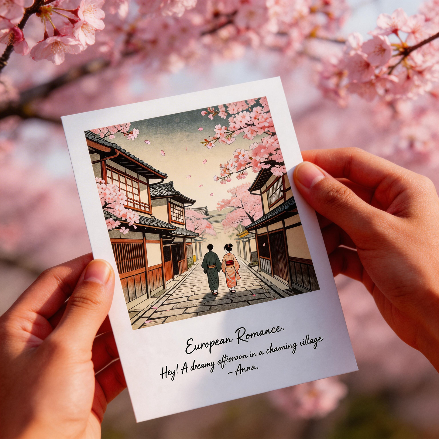 Cherry Blossom Art Print |Kyoto Spring Street Scene | Romantic Gift for Her