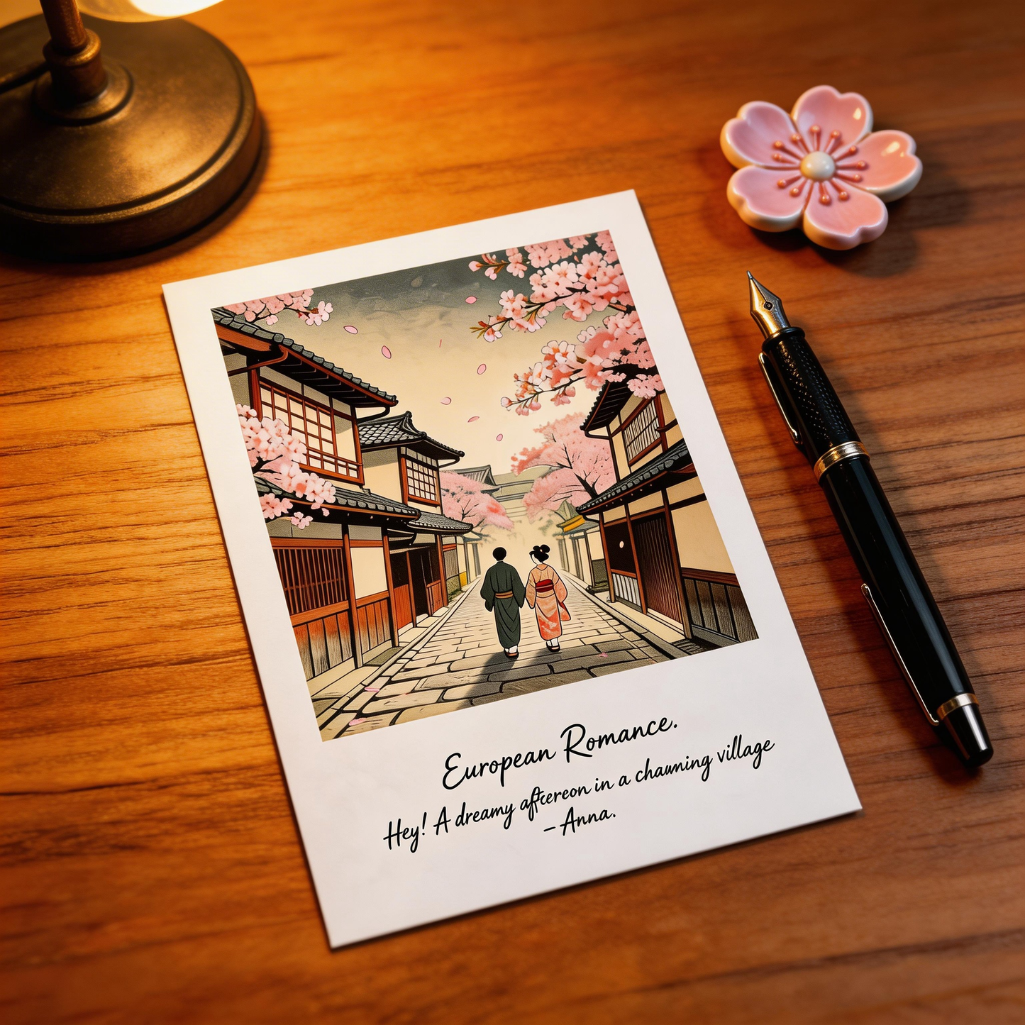 Cherry Blossom Art Print |Kyoto Spring Street Scene | Romantic Gift for Her