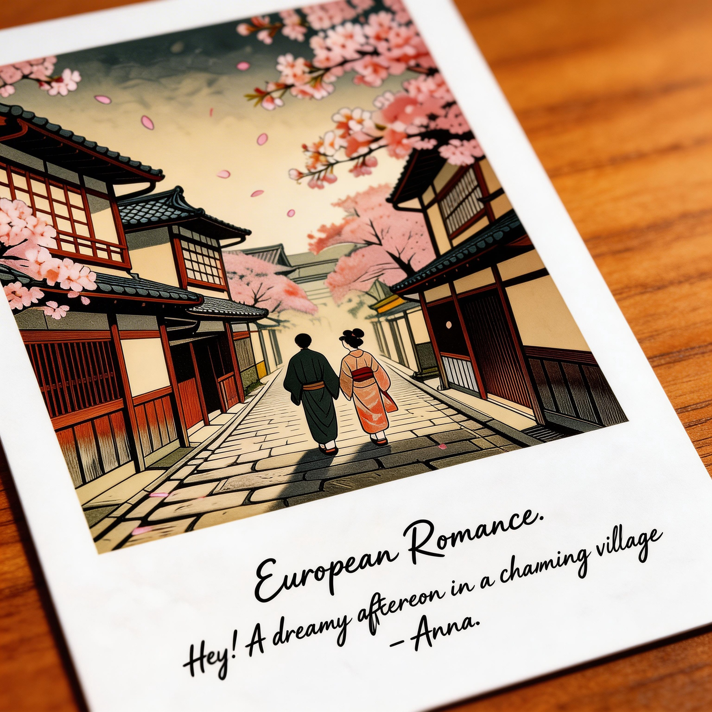 Cherry Blossom Art Print |Kyoto Spring Street Scene | Romantic Gift for Her